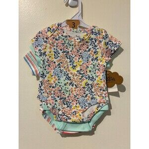 NWT Baby Essentials 3-Pack Short-Sleeve Floral Bodysuits - 3M